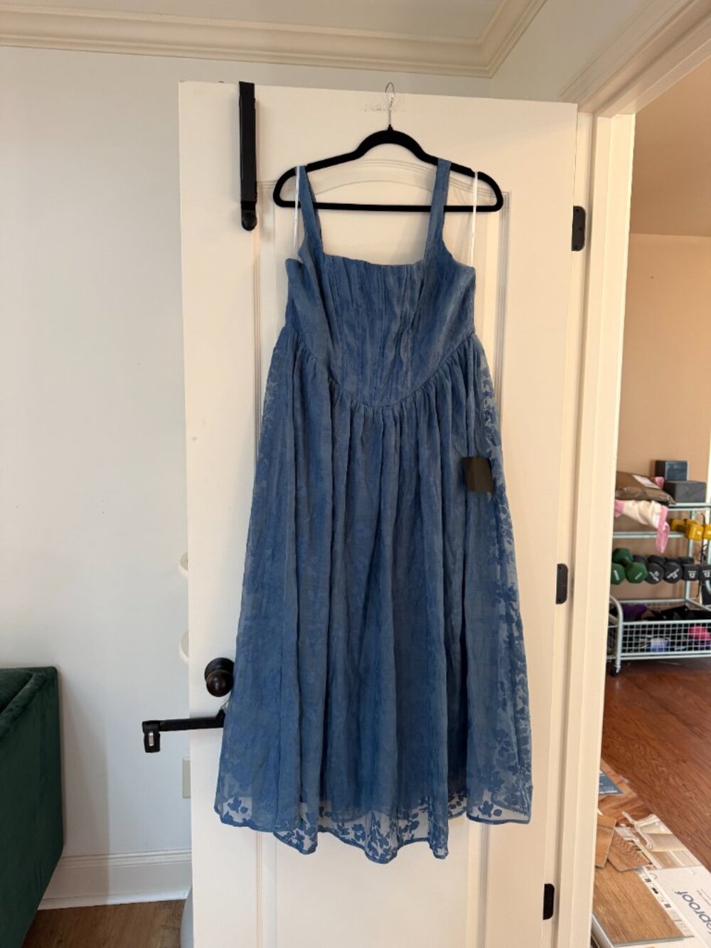 Lulus Colwyn Blue Floral Jacquard Bustier Midi Dress Size XXL - Picture 5 of 13